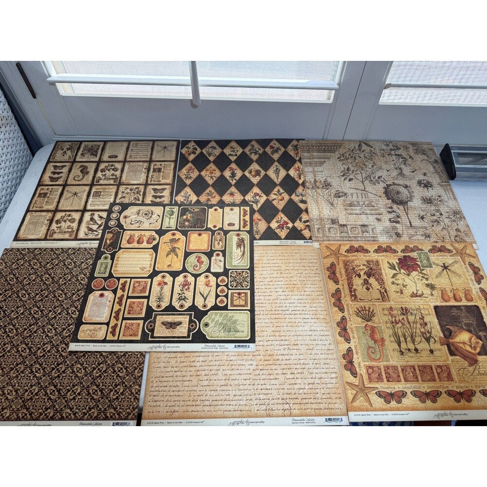 Graphic 45 Botanicabella Collection Lot of 9 Retired 12x12 Papers Tags 2008